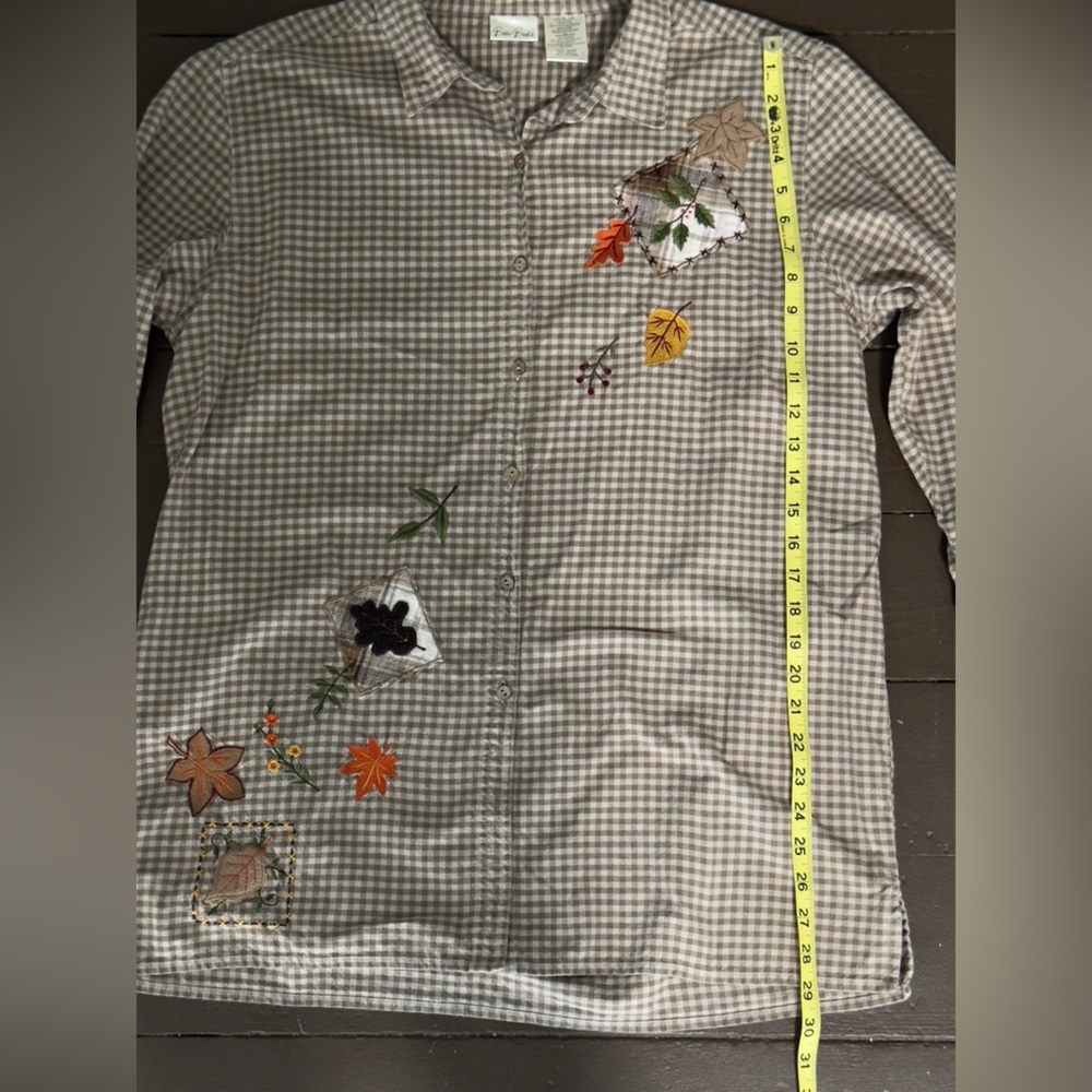 Bobbie Brooks LadiesButton Up Plaid Shirt Fall Leaf Embroidery 100% Cotton Sz XL - Picture 7 of 10